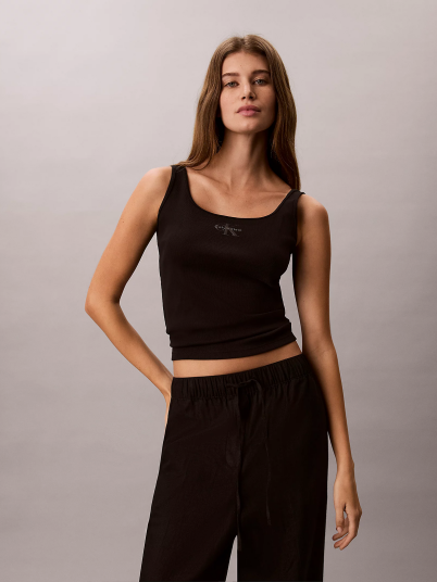 Calvin Klein Monologo Scoop Neck Rib Tank Top Sort M