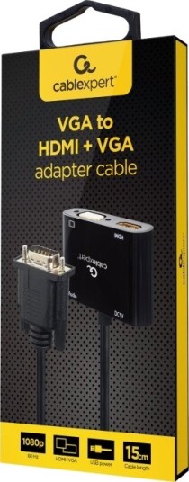 Cablexpert Video Adapter Hd 15 Vga Hann Til Hd 15 Vga Minijakk Hdmi Micro Usb Type B Hunn 15 Cm Svart Tommelskruer 1080P Støtte