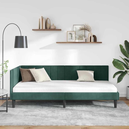 Hjørnesengramme med hodegjerde Mørkegrønn 90 x 200 cm Fløyel Hjørnesengramme med hodegjerde Mørkegrønn 90 x 200 cm Fløyel