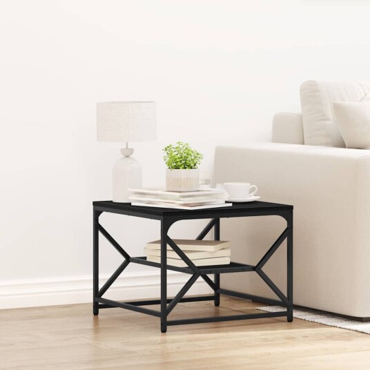 Sort eik kaffebord med hylle 51x50x40 cm laget av konstruert tre Sort eik kaffebord med hylle 51x50x40 cm laget av konstruert tre
