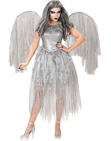 Dark Angel Grått Damekostyme med Vinger Strl M