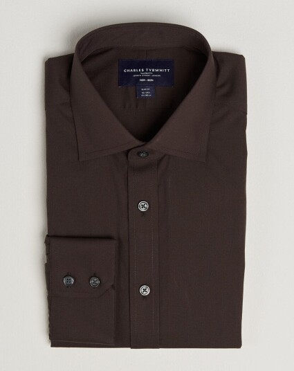 Charles Tyrwhitt Slim Fit Non Iron Poplin Cut Away Shirt Chocolate