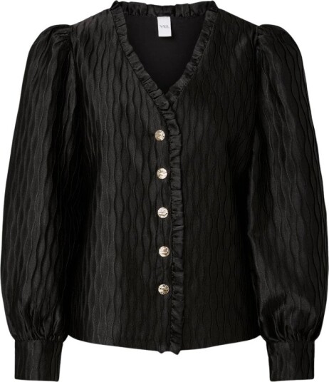 YAS Yasripple Ls V Neck Shirt S. Noos   BLACK   42