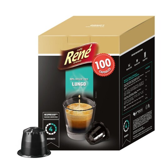 Nespresso Café René Big Pack Lungo til Nespresso. 100 kapsler