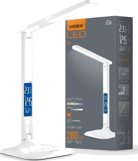 7W LED skrivebordslampe dimbar   Justerbar CCT 5 lysstyrker hvit flicker free inkl. adapter   Dimbar : 5 trinns Kulør : Nøytral
