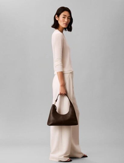 Calvin Klein Slouchy Leather Shoulder Bag Brown ONE SIZE Calvin Klein Slouchy Leather Shoulder Bag Brown ONE SIZE