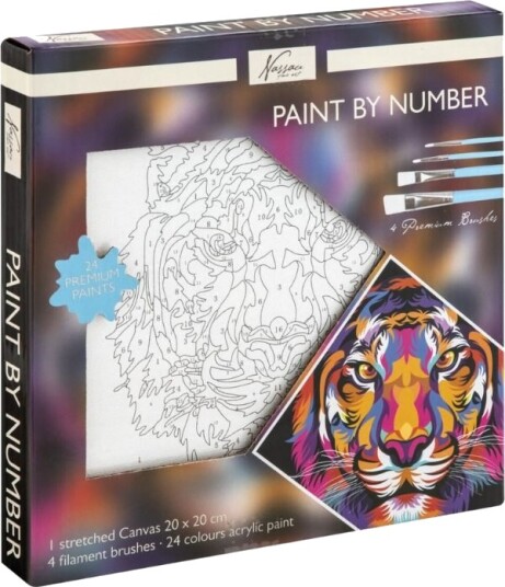 Nassau Paint by number malesett med lerret 20x20 cm Tiger