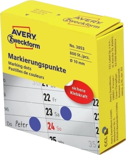 Avery 3853 Blå Rund Permanent Universell Papir 1 Cm