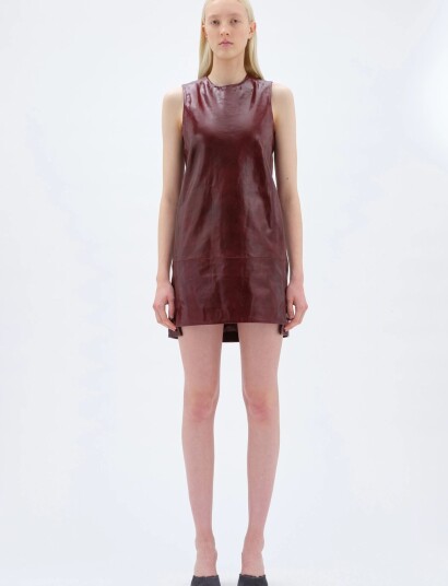 REMAIN Birger Christensen Mini Leather Dress Burgundy 34
