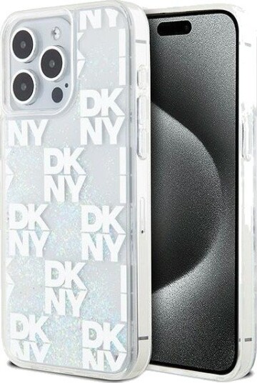 iPhone 15 Pro Max DKNY Liquid Glitter Checkered Pattern Deksel - gjennomsiktig