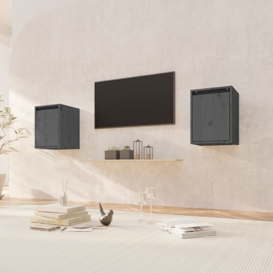 vidaXL Veggskap 2 stk gr? 30x30x40 cm heltre furu