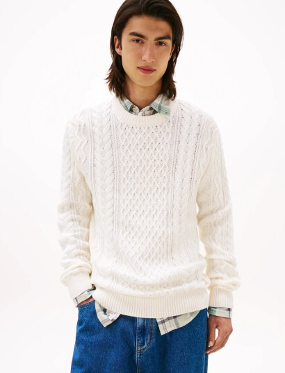 Tommy Jeans Tjm Slm Badge Cable Knit Sweater - White - XL Tommy Jeans Tjm Slm Badge Cable Knit Sweater - White - XL