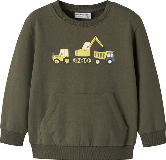 Name It Collegegenser - NmmVugo - Olive Natt/Gravemaskin - Name It - 1½ år (86) - Collegegenser Armygrønn Gul