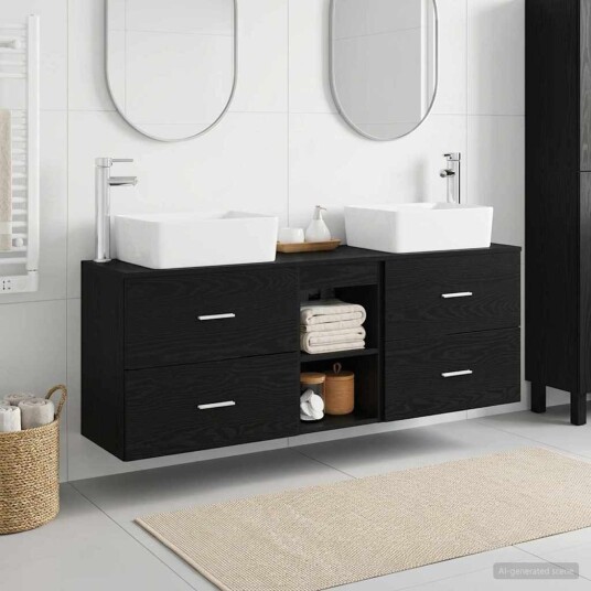 vidaXL Baderomsskapsett 3 stk. Svart 53 x 34,5 x 63 cm Konstruert tre vidaXL Baderomsskapsett 3 stk. Svart 53 x 34,5 x 63 cm Konstruert tre