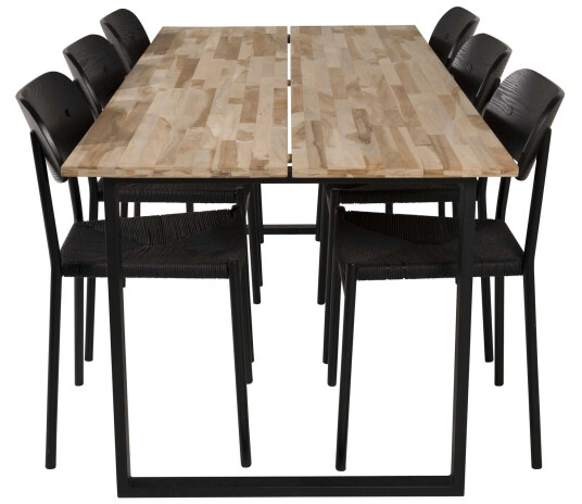 Venture Design Cirebon & Polly spisegruppe Natur/svart 6 st stoler & bord 200 x 90 cm