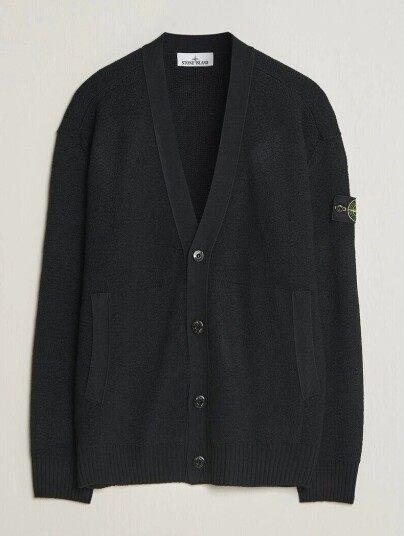 Stone Island Textured Stitch Wool Cardigan Black