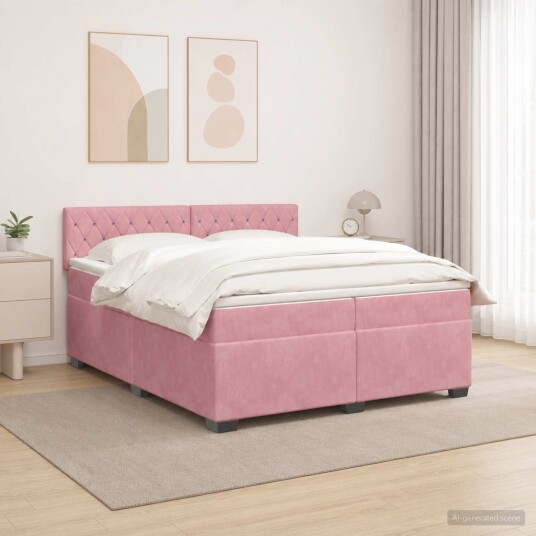 vidaXL Box Spring Seng med Madrass og LED Rosa 200 x 200 cm Fløyel