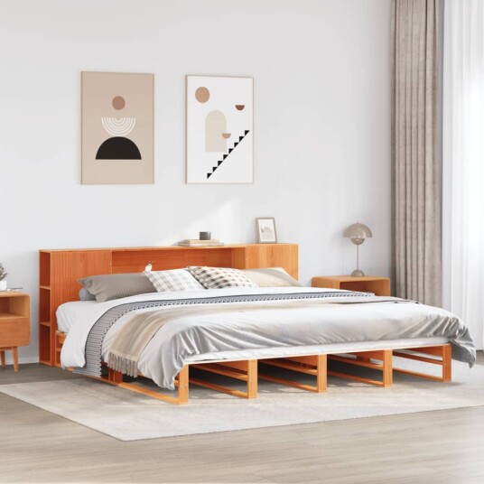 Seng med bokhylle uten madrass voksbrun 180x200 cm heltre 8721158626738