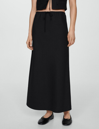Mango Long Skirt With Adjustable Bow - Black - S