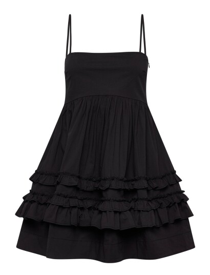 Ganni Stretch Cotton Mini Strap Dress W. Frills Black 40 Ganni Stretch Cotton Mini Strap Dress W. Frills Black 40