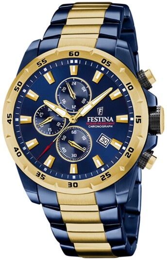 Festina Herreklokke F20564 1 Timeless Blå/Gulltonet stål Ø45 mm