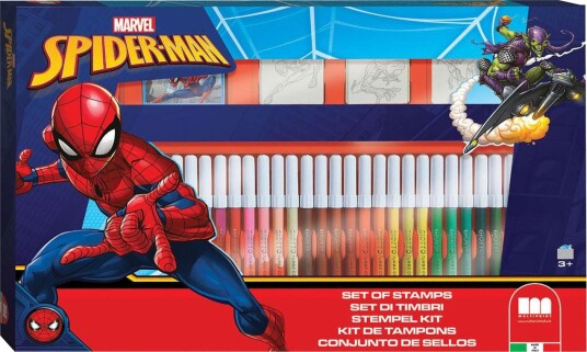 Marvel Spiderman Fargesett Med Tusjer Og Stempler 41 Deler