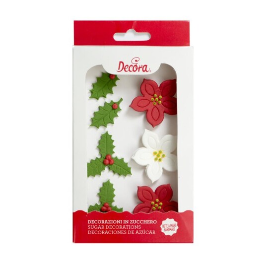 Decora Spiselig Kakepynt  Julestjerne Og Kristtorn Pk/7 