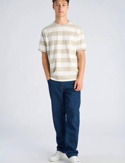 Lindbergh Striped Oversized O Neck Tee S/S Beige S