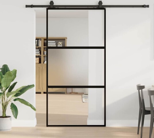 vidaXL Skyvedør med monteringssett svart 102,5x205 cm herdet glass