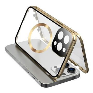 Kompatibel med MagSafe-etui til iPhone 15 Pro Magnetisk metallramme + dobbeltsidig telefondeksel i herdet glass med spennelås gu