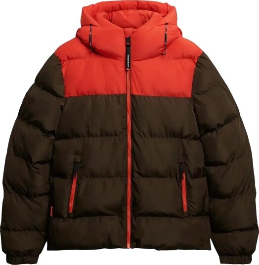 Superdry Colourblock Hooded Puffer Jkt - SLATE BROWN - XXL
