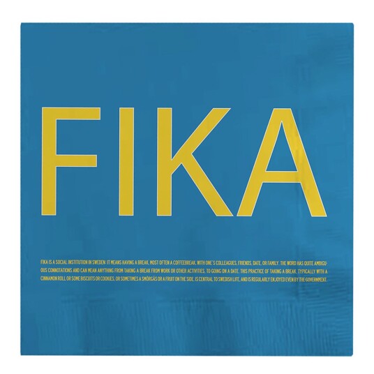 Citronelles Fika serviett engelsk tekst 33x33 cm 25 stk blå/gul