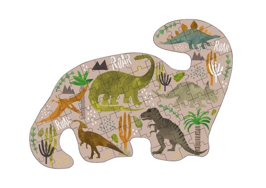 FLOSS & ROCK Dino 80pc "Dino" Shaped Jigsaw with Shaped Box 38P3437 FLOSS & ROCK Dino 80pc "Dino" Shaped Jigsaw with Shaped Box 38P3437