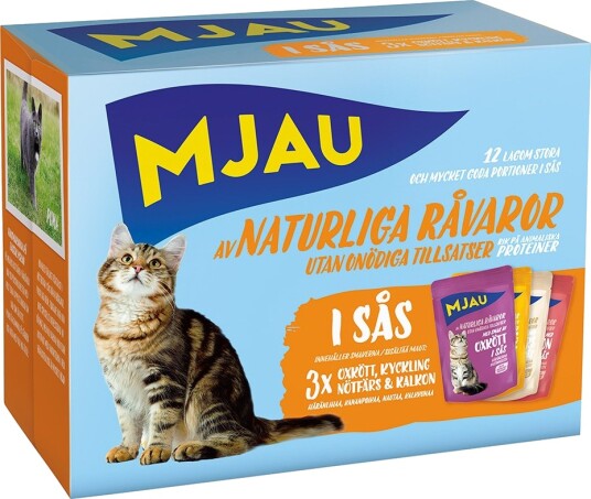 Mjau Cat Poser Blandet Kjøttmeny I Saus 4 Varianter 12 X 85 G