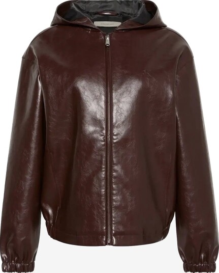 Calvin Klein Jeans Cropped Hooded Faux Leather Jack DARK COFFEE S