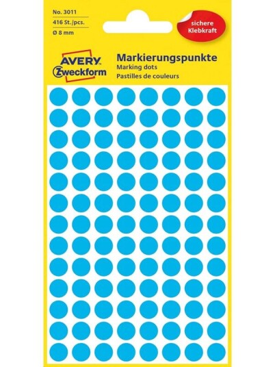 Avery Matriseklistremerker, Ø 8 mm, 416 Etiketter, Blå