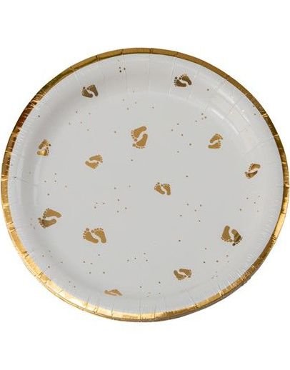 8 stk. Papptallerkener med Gullfolierte Små Fotavtrykk 23 cm 8 stk. Papptallerkener med Gullfolierte Små Fotavtrykk 23 cm