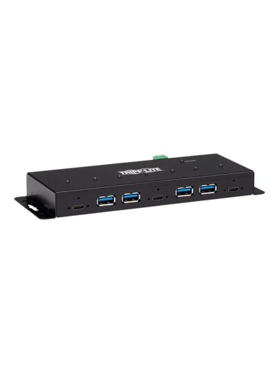 Eaton series 7 Port Industrial Grade USB 3.1 Gen 2 Hub 10 Gbps 4 USB A & 3 USB C 15 kV ESD Immunity Metal Housing TAA USB hub 7 porter Svart U460 4A3C IND