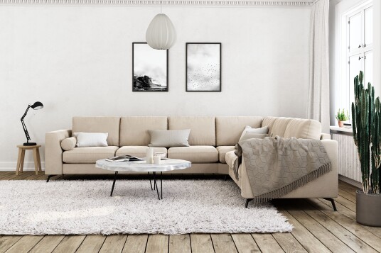 Ocean Lyx 5 seters Vendbar L formet Hjørnesofa i Fløyel   Beige
