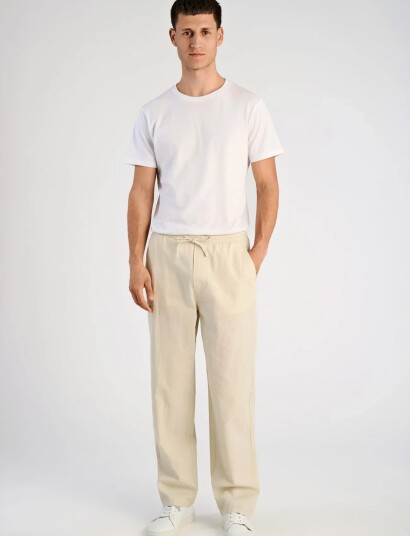 Lindbergh Linen Wide Fit Pants Cream XXXL