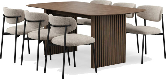 Richeto spisebord 180 cm med 6 Lucy spisestoler - Røkt eik / Greige bouclé