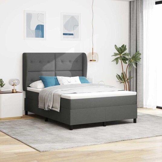 Box Spring Seng med Madrass Mørk Grå 160x200 cm Stoff