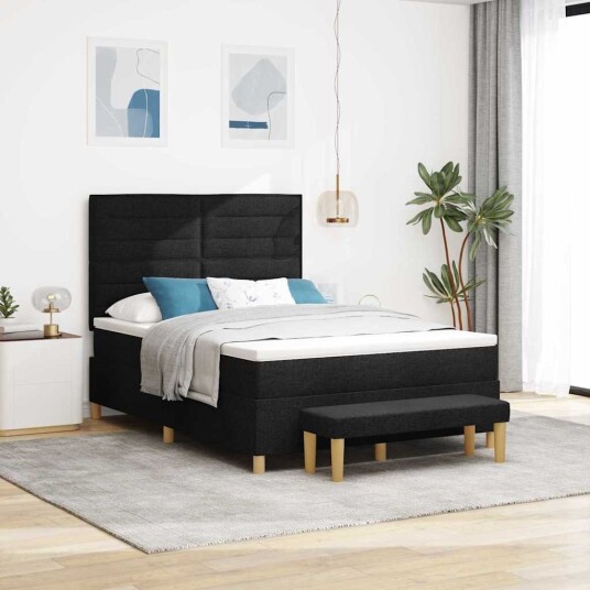  Box Spring Seng med Madrass & Benk Svart 140x200 cm Stoff