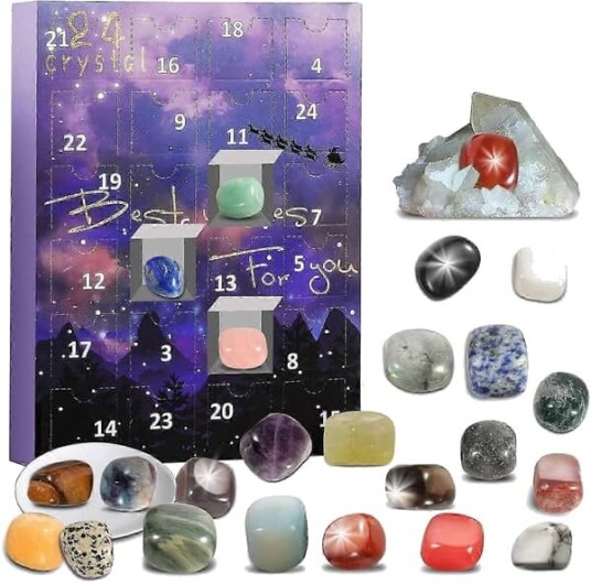 2026 Adventskalender 24 dager naturlig krystall agat stein mineraler adventskalender krystaller julekalender