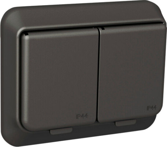 Schneider Electric Dobbel stikkontakt m/lokk+j IP44 IF Exxact Antrasitt - 1502247 Schneider Electric Dobbel stikkontakt m/lokk+j IP44 IF Exxact Antrasitt - 1502247