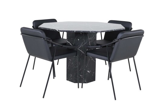 Venture Design Marbs & Tvist spisegruppe Svart/svart 4 stoler & bord 110 cm