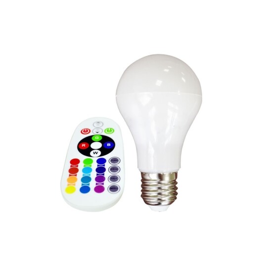 V Tac 6W RGB LED pære   Med RF fjernkontroll E27   Dimbar : Dimbar Kulør : RGB