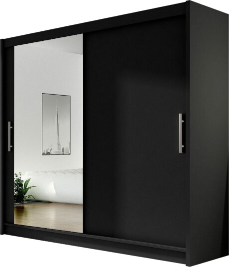 Prag Stor Garderobe med Skyvedører + Speil - Svart / Sølv