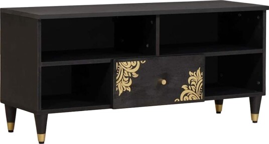 TV skap med skuff Svart 100 x 33 x 46 cm Massiv mango tre TV skap med skuff Svart 100 x 33 x 46 cm Massiv mango tre