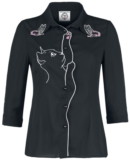 Dancing Days Rockabilly Bluse Snow Bird Skjorte L til 4XL Damer svart